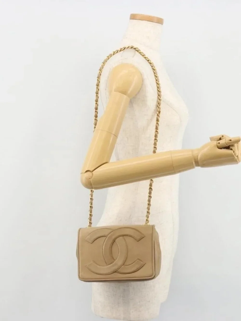 CHANEL Matelasse Chain Shoulder Bag Lamb Skin Beige Gold CC Auth ka4478V